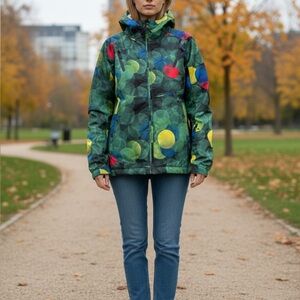 [L]Burton WMN Green Yellow Patterned Dryride Windbreaker Jacket